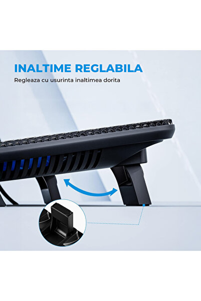 Elindor ® Laptop Cooler 15.6-17 Inch, with 3 Blue LED Fans, Silent, USB Power, Black
