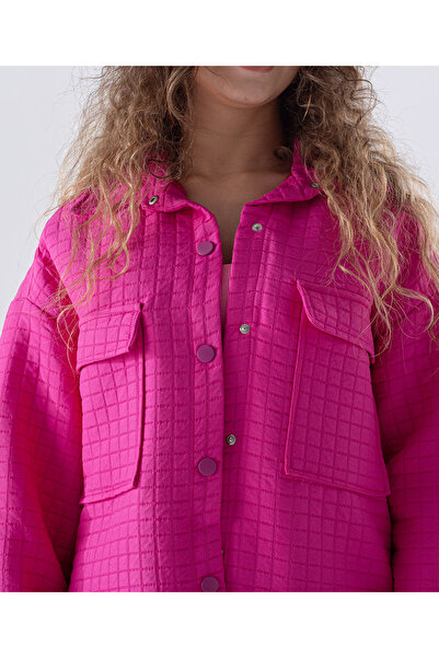 MODA Jakar Kumaş Kare Desen Oversize Gömlek