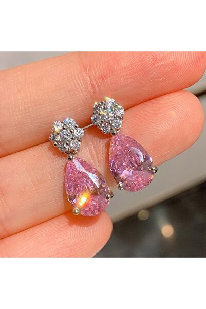 Choice أقراط متدلية من الزركونيا المكعبة على شكل كمثرى وردية حلوة من هويتان E...