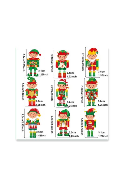 Flippy Set of 18 Wooden Christmas Ornaments with Hanging String, Elf Designs, Multicolor