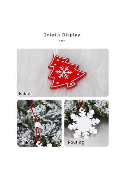 Flippy Set of 12 Wooden Christmas Decorations with Hanging String, Trees and Snowflakes, White-Red