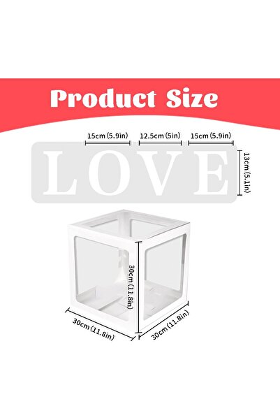 Flippy Set of 4 Balloon Boxes - "Love" Design, Love Theme, Decorative Plastic Cubes, 30 x 30 cm, Tra