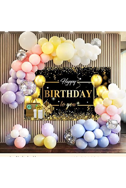 Flippy Photo Backdrop Banner, Canvas, 'Happy Birthday to You', 185 x 110 cm, Black/Gold