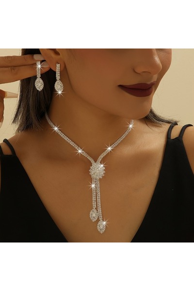 Choice YF0080-1 مجموعة مجوهرات قلادة وأقراط بتصميم هندسي على شكل سلسلة مخلب أ...