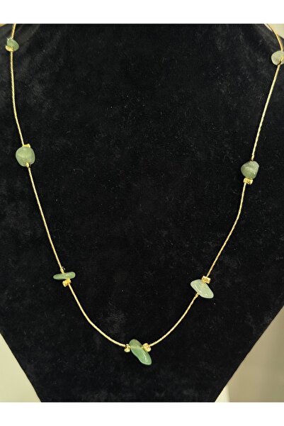 VLDORO Green Cracked Stone Chain Necklace