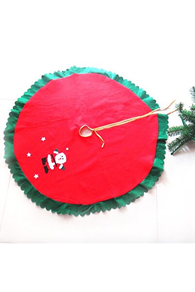 Bibilel Christmas Tree Mat, Fluffy Fabric, Santa Design, Red/Green, 90 cm diameter