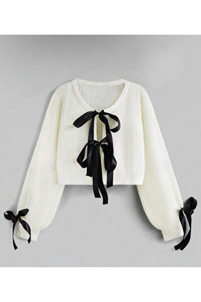 EnModaStyle Bow Ribbon Detailed Knitwear Jacket Cardigan