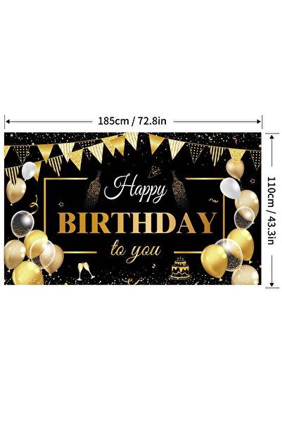 Flippy Photo Backdrop Banner, Canvas, 'Happy Birthday to You', 185 x 110 cm, Black/Gold