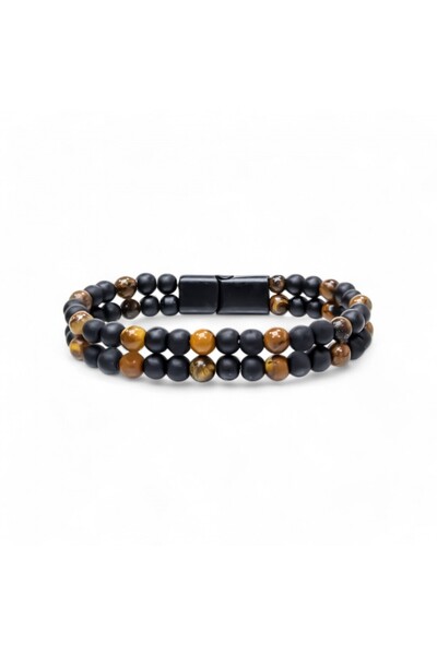 FM Double Onyx and Tiger's Eye Steel Bracelet 31832B20D4