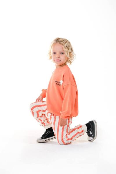 WİKİBOOM Boy's 3-Thread Striped Top and Bottom Set with Patterned Back