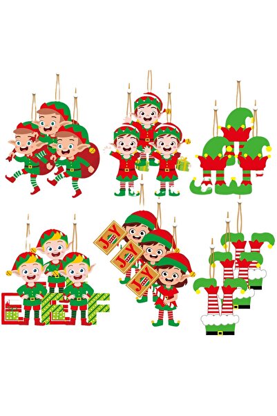 Flippy set of 12 wooden Christmas ornaments with string - hats 6.3x5.2 cm & pants 6.3x6 cm, multicol