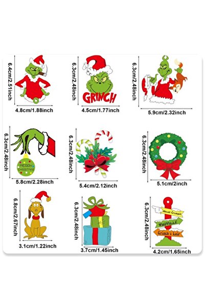 Flippy 18 Ξύλινα Χριστουγεννιάτικα Διακοσμητικά, Flippy, Κορδόνι για Κρέμα στο Δέντρο, Σχέδιο Grinch, Πολύχρωμα
