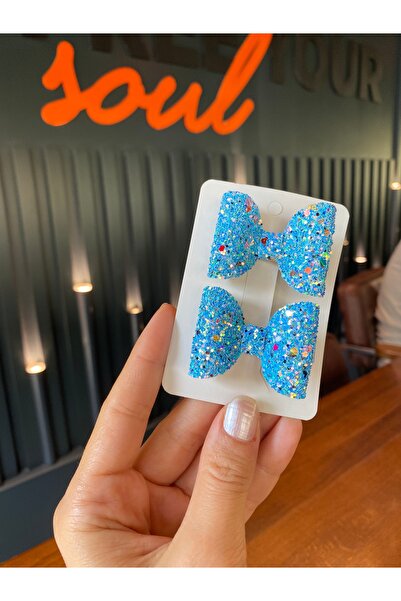 Little Sparkle Co. Set de 2 agrafe de păr cu fundă cu sclipici albastru |   Cataramă strălucitoare și elegantă pentru bebeluși și copii