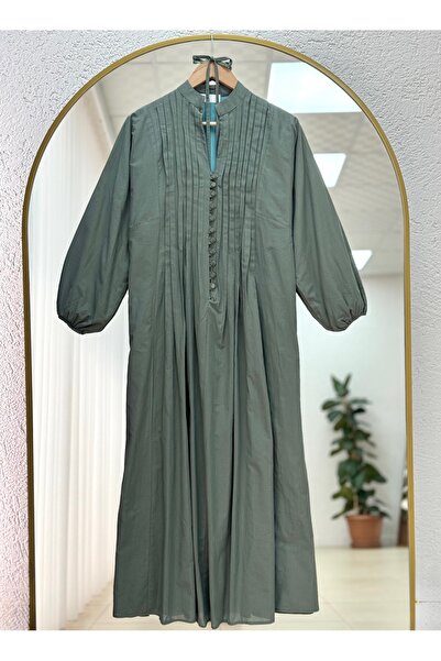 BENAHOLL Φόρεμα Loryla με ραβδώσεις στο μπροστινό μέρος με ρέλι Voile-EK606.1 Χακί