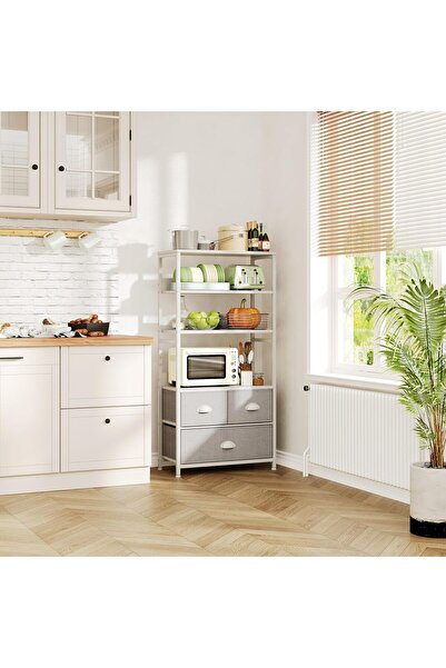 SKY TOUCH SKY-TOUCH Metal Frame Storage Shelf, 3-Drawer Non-Woven Fabric 4-Shelf Storage Organizer Unit for Of