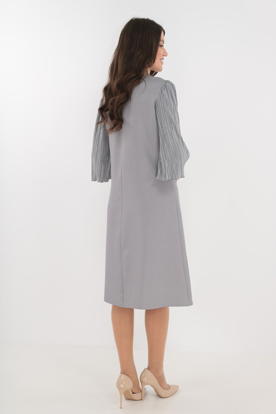 Vanessa Line RO Gray formal dress with pleated sleeves