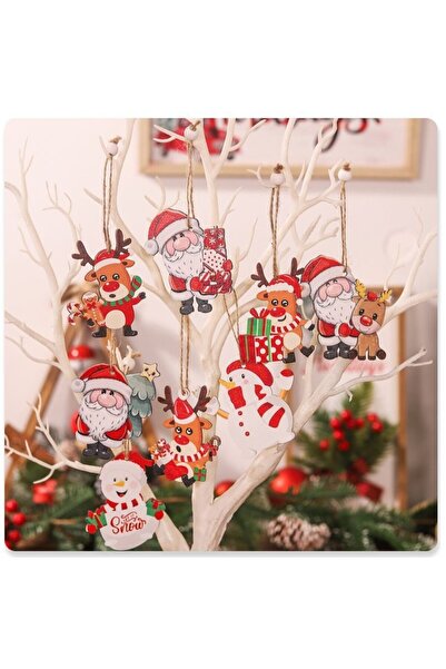 Flippy 9 decorațiuni de Crăciun din lemn, cu șnur rabatabil pentru agățat în brad, multicolore