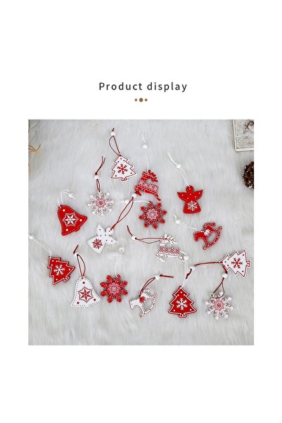 Flippy Set of 12 Wooden Christmas Decorations with Hanging String, Trees and Snowflakes, White-Red