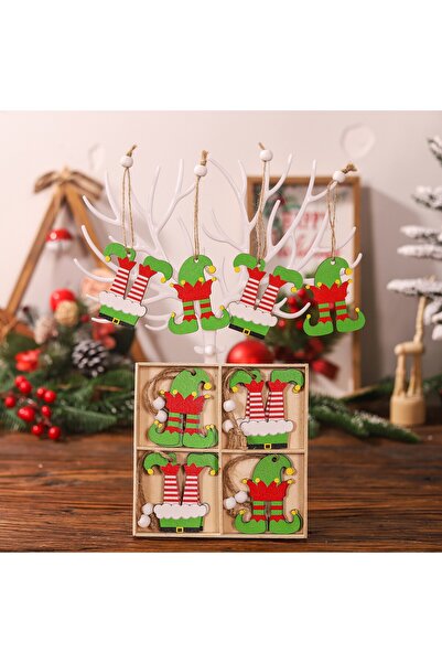 Flippy set of 12 wooden Christmas ornaments with string - hats 6.3x5.2 cm & pants 6.3x6 cm, multicol