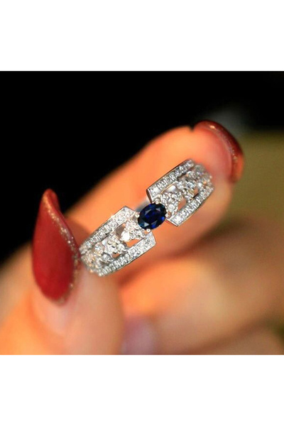 Choice خاتم نسائي عتيق من Huitan F1628 مرصع بأحجار الزركونيا المكعبة الزرقاء/...