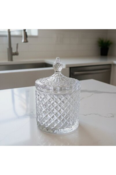 FAIR HOME Kristal Desen Büyük Boy Kapaklı Cam Kavanoz - 1200 ml.