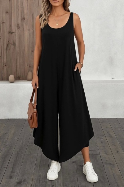 nedo7 Women's Strap Round Neck Pocket Casual Long Viscose Jumpsuit