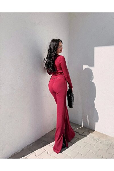 Vona Nova Detailed Windowed Top and Bottom Set Burgundy W3864