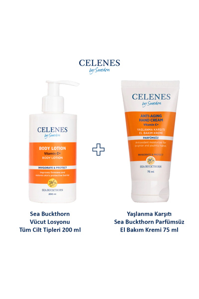 celenes by sweden Sea buckthorn Vücut Losyonu + Yaşlanma Karşıtı El Bakım Kre...