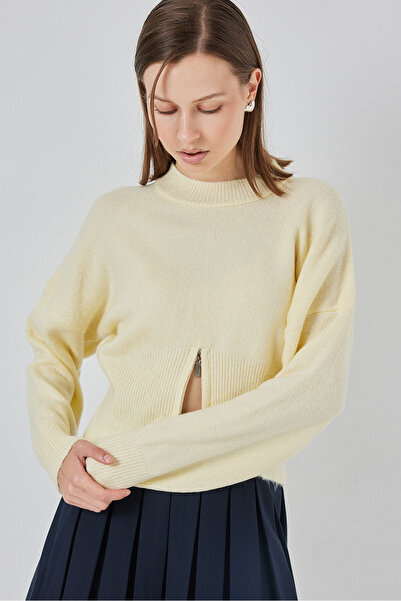 Bigdart Damen-Strickpullover mit Reißverschluss 15937 – Gelb