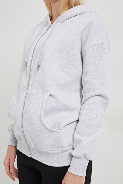 Arma Life Γυναικείο φούτερ με φερμουάρ και κουκούλα σε γκρι χρώμα oversize