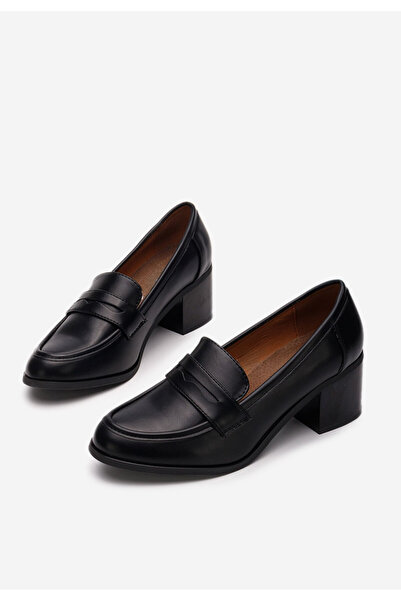 B T Shoes Čierne mokasíny na opätku Sereya V4