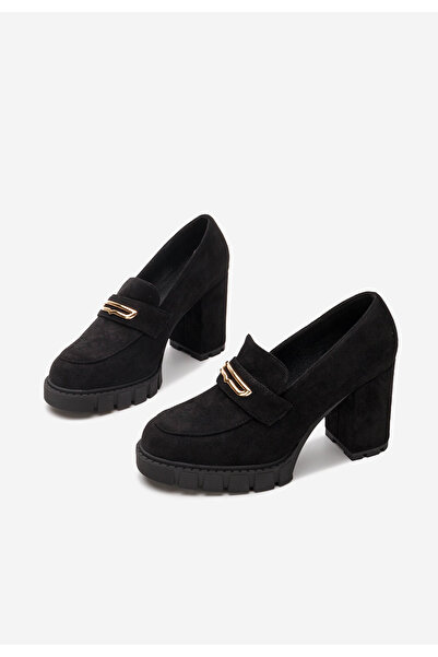 B T Shoes Černé mokasíny na podpatku Eliska V2