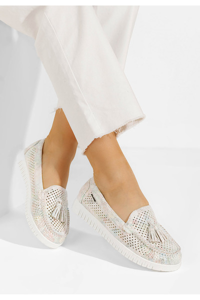 B T Shoes Biele dámske letné mokasíny Lynna V4