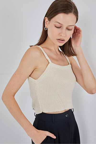 Bigdart Kadın Askılı Crop Top Bluz 15934 - Krem