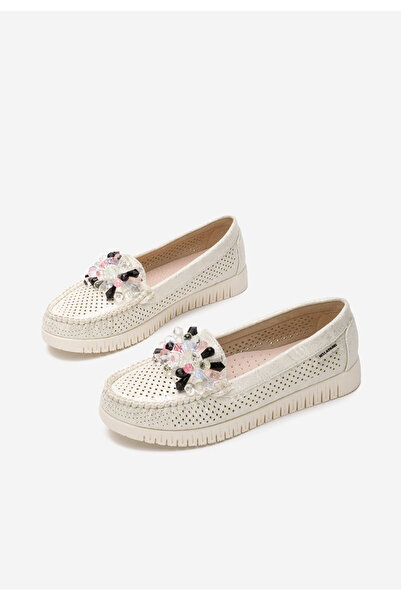 B T Shoes Stribrné dámské letní mokasíny Lynna