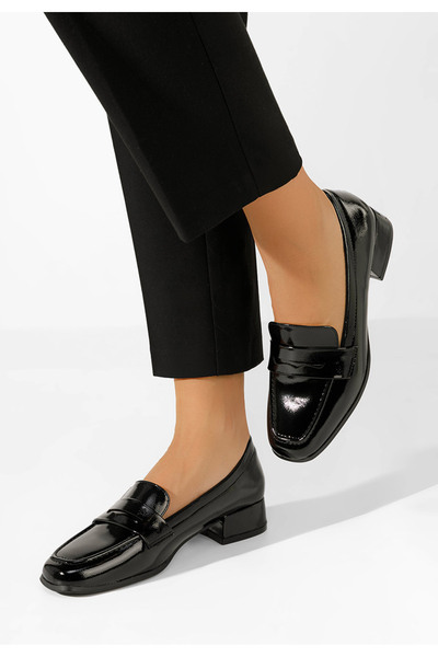 B T Shoes Čierne dámske mokasíny na opätku Kirada