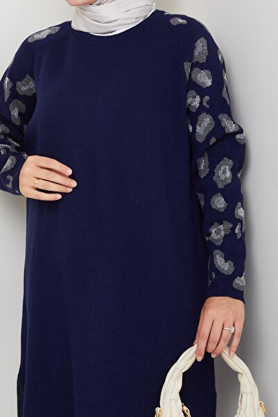 BisuModa Set pantaloni tunică din tricot cu mâneci cu detaliu sclipitor