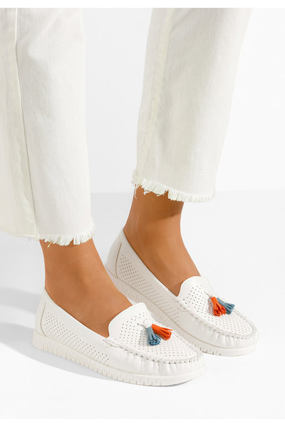 B T Shoes Bílé dámské mokasíny Sonja