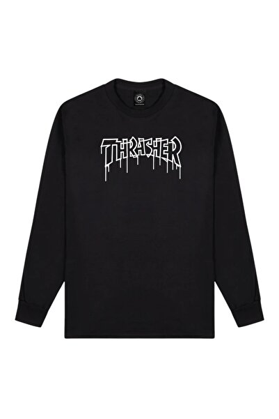 Thrasher Tricou negru cu mânecă lungă One Liner