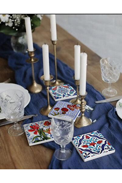 arslart قاعدة أكواب من الحجر الطبيعي بنمط زهرة التوليب من الفسيفساء العثمانية، للاستخدام المنزلي والمكتبي، 4 قطع