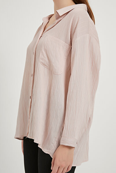 Arma Life Women's Oversize Long Sleeve Textured Cream Loose Shirt