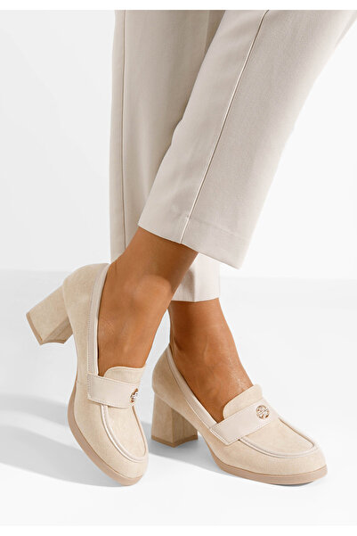 B T Shoes Béžové mokasíny na podpatku Jonsia V2