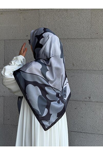 Qalortex Scarf Eșarfă din bumbac cu model Vera-Negru/Antracit