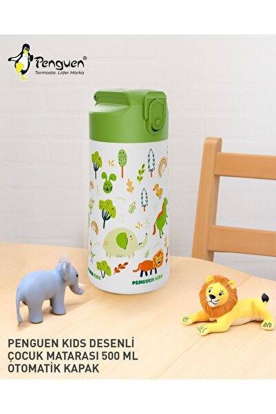 Penguen Patterned Children's Water Bottle Stainless Steel 500Ml-Water Bottle Kids