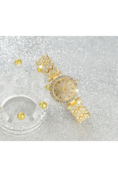 Visale Store Stylish Stone Inlaid Stainless Steel, Luxurious Full Stone Bracelet and Quartz Watch Set