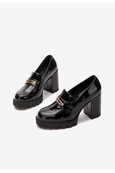 B T Shoes Čierne mokasíny na opätku Eliska V3