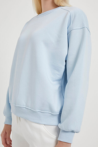 Arma Life Kadın Biye Oversize Mavi Bisiklet Yaka Sweatshirt