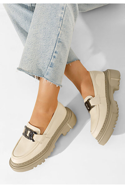 B T Shoes Béžové kožené mokasíny Haza