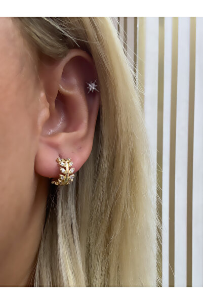 Hicrans Takı BAŞAK MODEL TAŞLI KÜÇÜK HALKA MODEL ÇELİK KÜPE