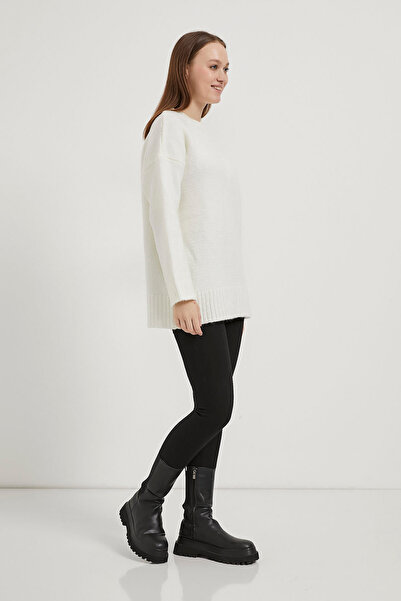 Arma Life Kadın Bisiklet Yaka Bol Basic Beyaz Oversize Kazak